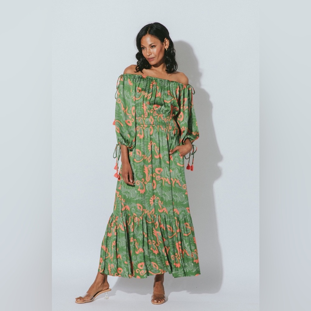 Cleobella Off the Shoulder Tropical Print Midi Dress sz S